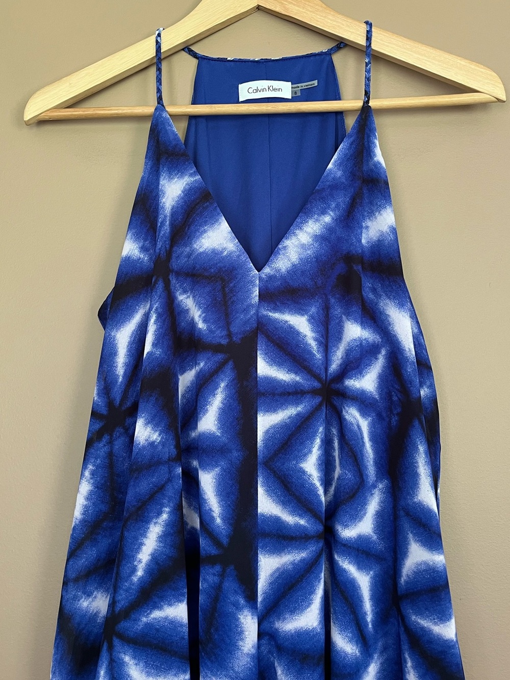 {Calvin Klein} Racerback Chiffon Trapeze Dress with Asymmetrical Hemline - 8 - Picture 3 of 11